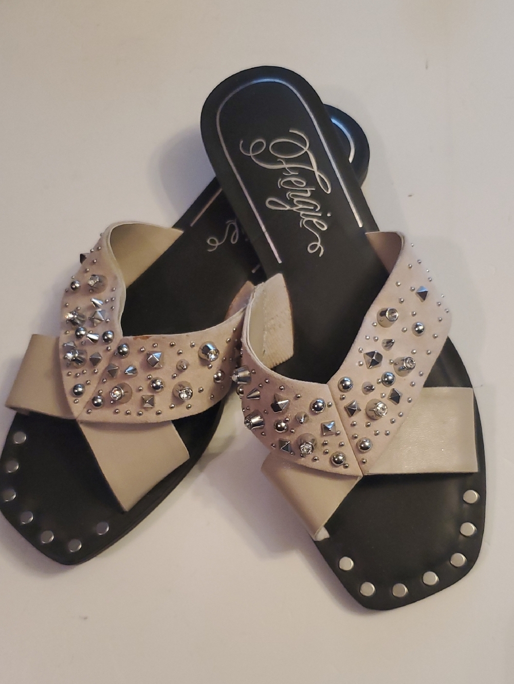Fergie Nude Beaded Slide Sandals